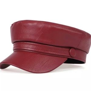 Pu Leather Newsboy Peak Cap/Hat Burgundy-FINAL SALE ONE SALE
